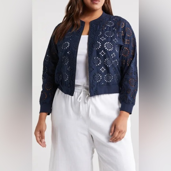Caslon Jackets & Blazers - Caslon Blue Lace Bomber Jacket